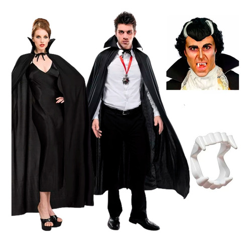 Dracula Peluca + Capa + Diente Disfraz Halloween