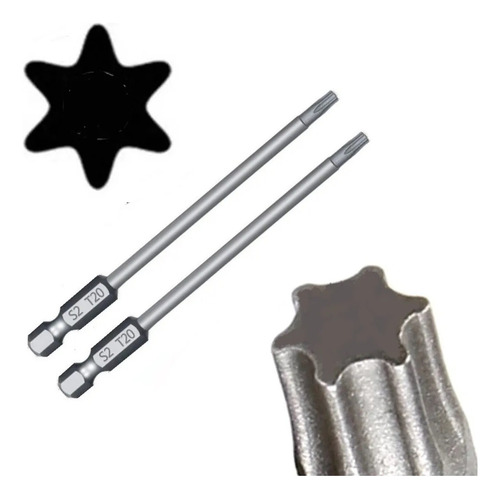 2 Ponteiras Bits Torx Longos Pontas T20 Para Parafusadeiras