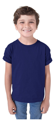 Playera Cuello Redondo Lisa Para Niño Azul Marino Algodón