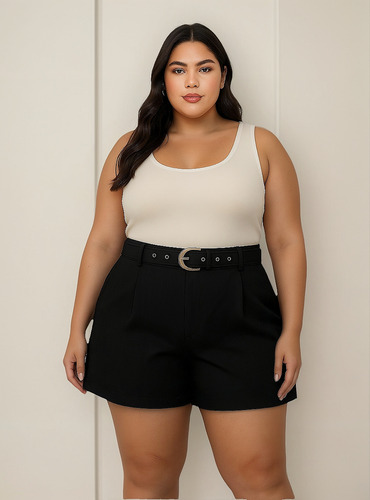 Short Plus Size Alfaiataria Premium Com Cinto Várias Cores