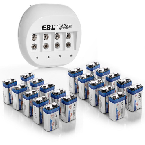 Ebl 20pcs 9v Baterías Recargables Del Li-ion (600mah) + Carg