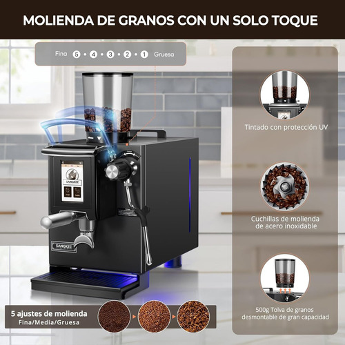 SANGKEE Cafetera Espresso Comercial, con molinillo integrado y espumador de leche, Doble Caldera, control PID+NTC, Rey de la relación calidad-precio comercial, Ideal Para Cafeterías Y Uso Negocios