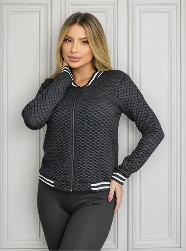 Jaqueta Feminina Bomber Listras Matelassê Blusa Frio Zíper