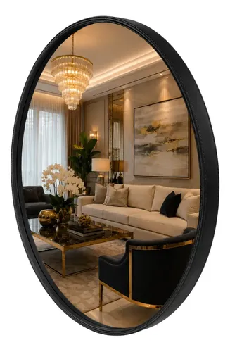 Espelho Redondo 60cm Decorativo Sala Quarto Banheiro Lavabo Preto