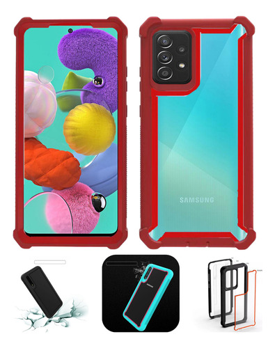 Funda Para Galaxy A72 Con Mica Varios Modelos Antigolpes Rojo Air Case