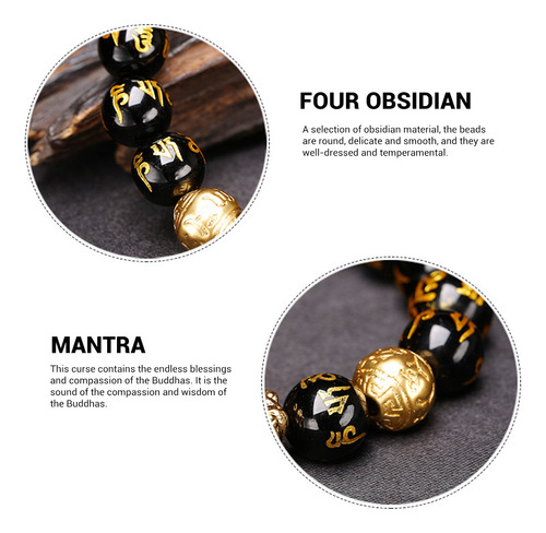 Pulsera Chinese Fortune Lucky, cuentas de resina negras