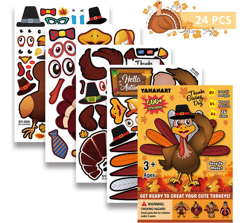 24 Hojas De Juegos De Pegatinas Para Hacer Un Pavo, Suminist