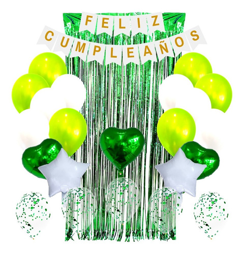 Pack Decoración Cotillón Inflable Color Verde Y Blanco