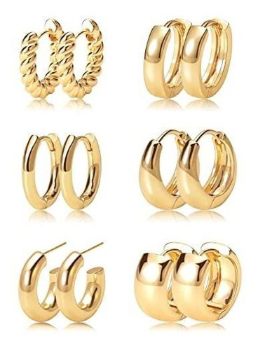 6 Aretes De Presion Oro 14k Mujer Arracadas Huggies Moda 