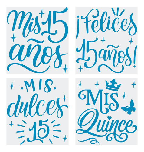 Vinil Para Globo Sticker Frases Quinceaños Mis Quince /16pzs Azul Claro Mixto