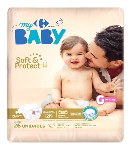 Fralda Carrefour My Baby G Soft Protect - 26 Unidades Tamanho Grande (G)