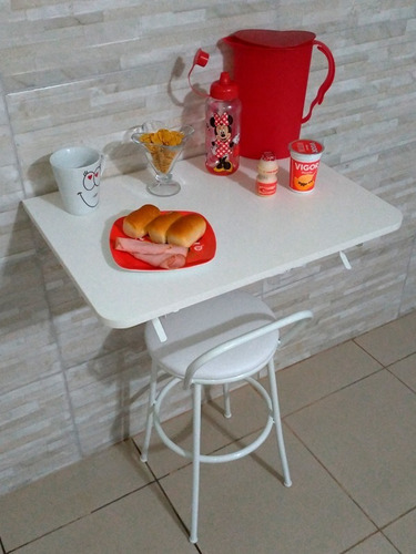 Imagem 2 de 10 de Mesa De Parede Dobrável 60x41 Suporte Branco Prateleiras