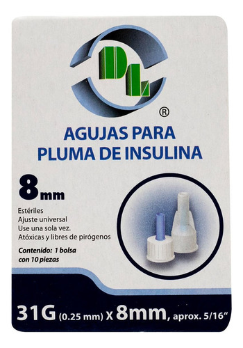 Agujas Para Pluma De Insulina Dl 31gx8mm 10 Pzas Capacidad en volumen 8 mm