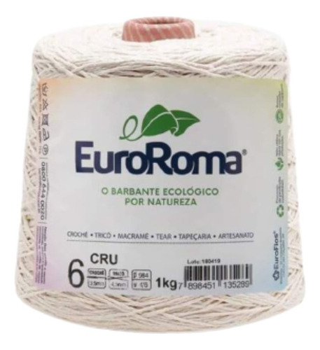 Barbante Para Croche Fio 6 Euroroma 1 Kilo Colorido Cor Cru