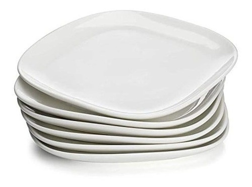 Platos Cuadrados De Porcelana (10.0 in6 Unds) Color Blanco