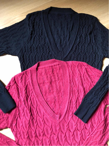 Sweater De Hilo Y Lycra - Slim - Escote En V