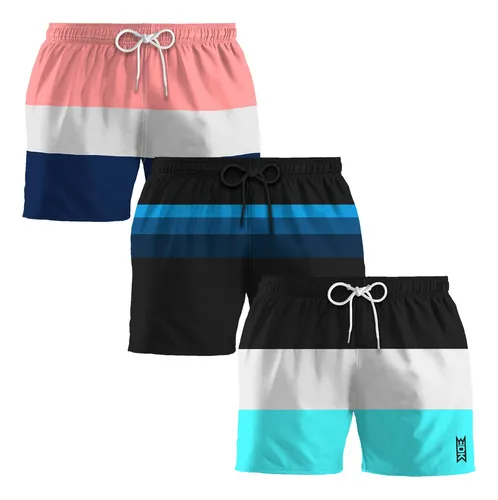 Kit 3 Short Masculino Praia Bermuda Estampada Listras
