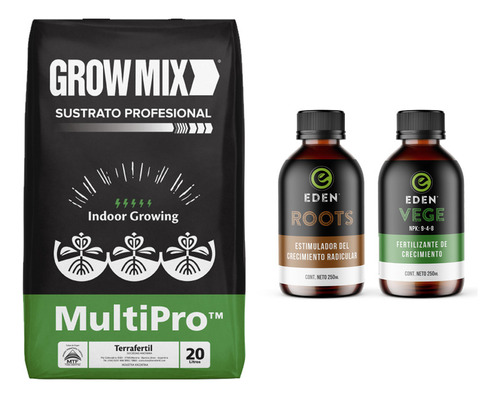 Sustrato Growmix Multipro 20lts Con Eden Roots Vege 250ml