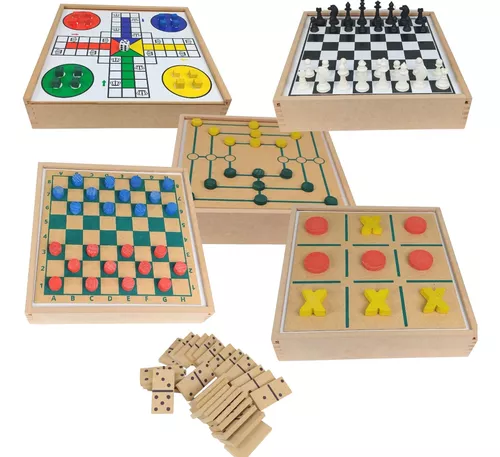 Jogos 6x1 Dama, Xadrez, Ludo, Jogo Da Velha, Trilha, Dominó Brinquedo de  Tabuleiro Toy Trade