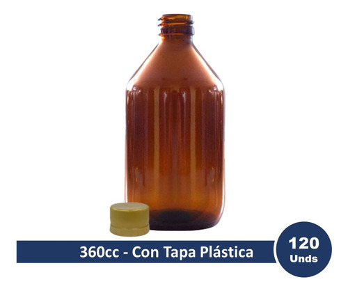 Envase Frasco Farmacia Vidrio Ámbar 360cc Con Tapa Plástica