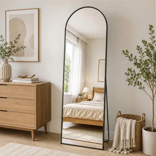 Espelho De Chão Corpo Inteiro Arco 150*40cm Moldura Metálica Preto