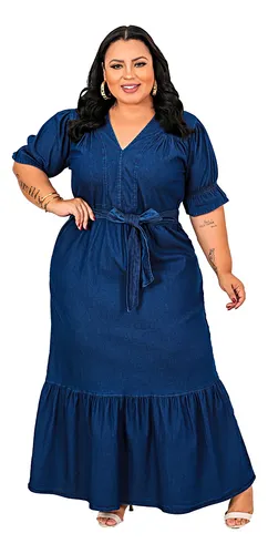 Vestido Jeans Feminino Moda Evang lica Plus Size Izaura