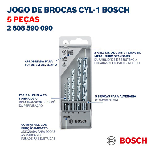 Kit Furadeira Impacto Bosch Gsb450re Com 5 Brocas Cyl-1 220v