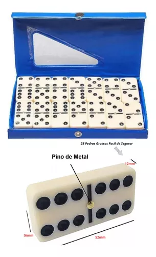 Jogo De Dominó Profissional De Osso Grosso 12mm Estojo 28 Pç