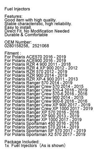 Boquilla De Inyección Para Polaris Ranger Crew 570 900 Xp