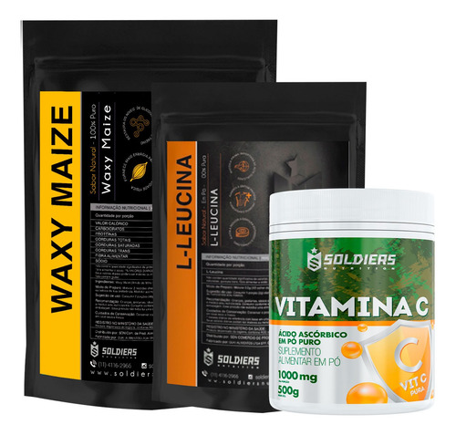 Kit: Vitamina C 500g + Leucina 500g + Waxy Maize 5kg