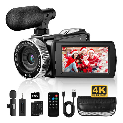 Rumyums Videocamara 4k Con Microfono Inalambrico Lavalier, C