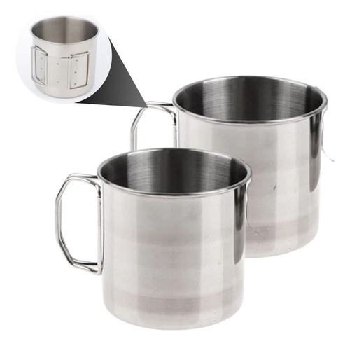 2 Tazónes Taza Acero Inoxidable 350 Ml Asa Plegable Camping