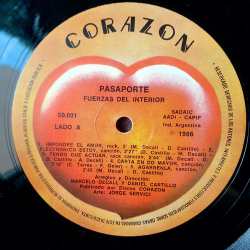 Pasaporte - Fuerzas Del Interior Vinilo 1986 Ex Sin Fritura Estándar