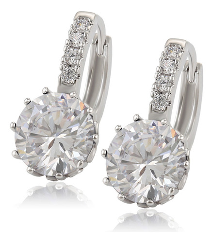 Aretes Oro 14k Lam Blanco Swarovski Arracada Elegante Fino