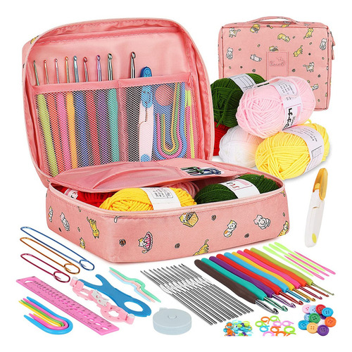 Kit De Ganchos Y Accesorios Para Tejer A Crochet Color Rosa
