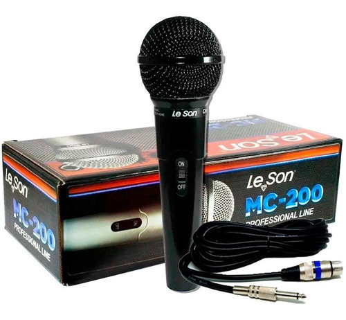 Microfone Leson Mc-200 Dinamico Profissional Preto Brilhante