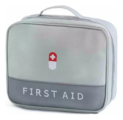 Nécessaire Primeiros Socorros Organizador De Remédio Bolsa Cor Cinza Desenho Do Tecido Lisa