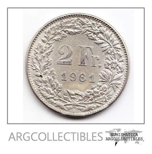 Suiza Moneda 2 Francos 1961 B Plata Km 23 Au Casi Sin Circul