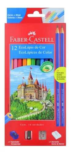 Ecolápis Faber-castell 12 Unidades+ Apontador+ Borracha+ 2 Lápis