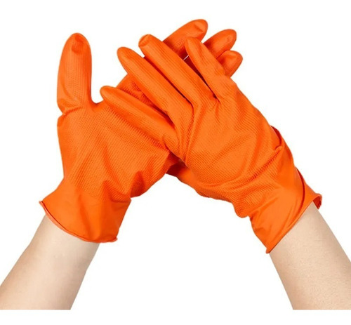 Guantes De Nitrilo Naranja Caja 100und Extra Gruesos Resiste