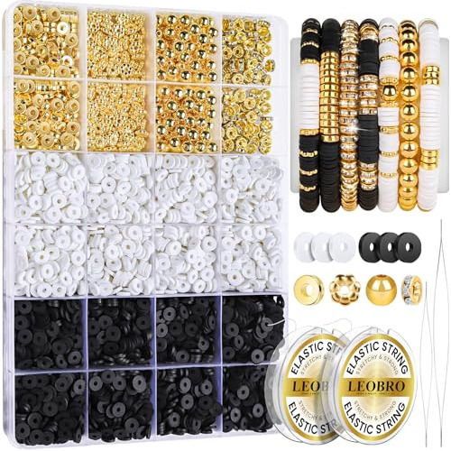 Cuentas Planas Para Hacer Pulseras Kit Negro Blanco Gold