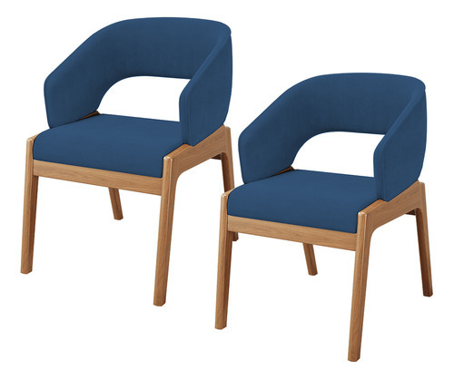 Kit 2 Cadeira Jantar Estar Estofada Lince Suede Azul Marinho