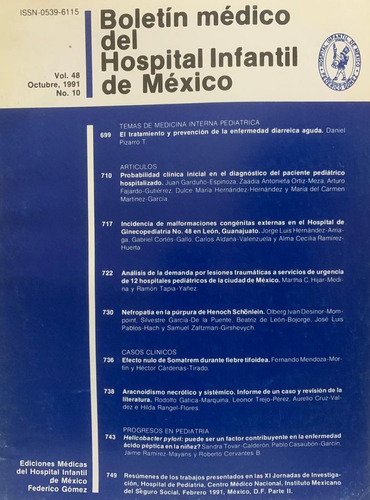 Boletín Del Hospital Infantil De México.  Vol 48. Octubre 91