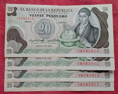 4 Billetes De 20 Pesos. 1983
