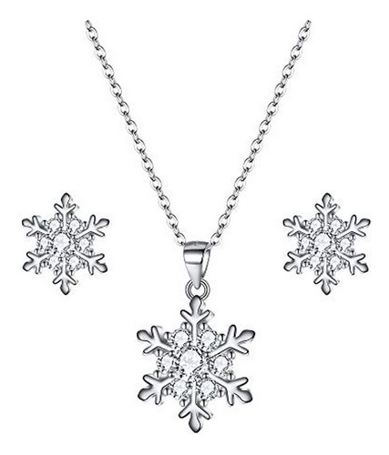 Set Snowflake Party: Collar Y Aretes Plata 925 Con Circonias