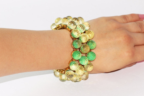 Pulsera Moda Dorado Cristales Verde Lima Tornasol Pc383