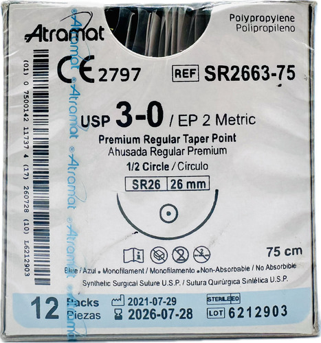 Sutura Polipropileno 3-0 (prolene) Ref: Sr2663-75 Atramat