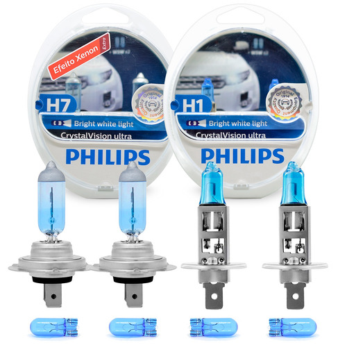 Kit Lâmpada Philips Crystal Vision Ultra H1 + H7 Branca 12v