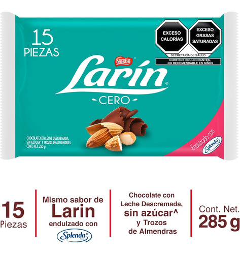 15 Chocolates Larin Cero Con Trozos De Almendra Diabeticos