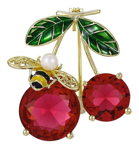 Broche Prendedor Cereza Abeja Oro 14k Lam Calidad Premium